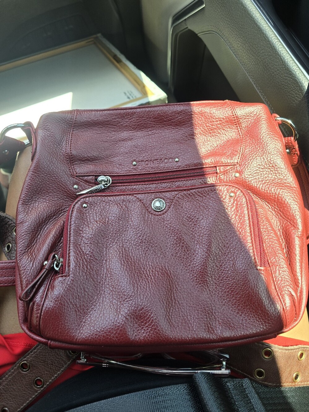 Stone & Co. Light Blue Interior Crossbody With Red Zip Trim